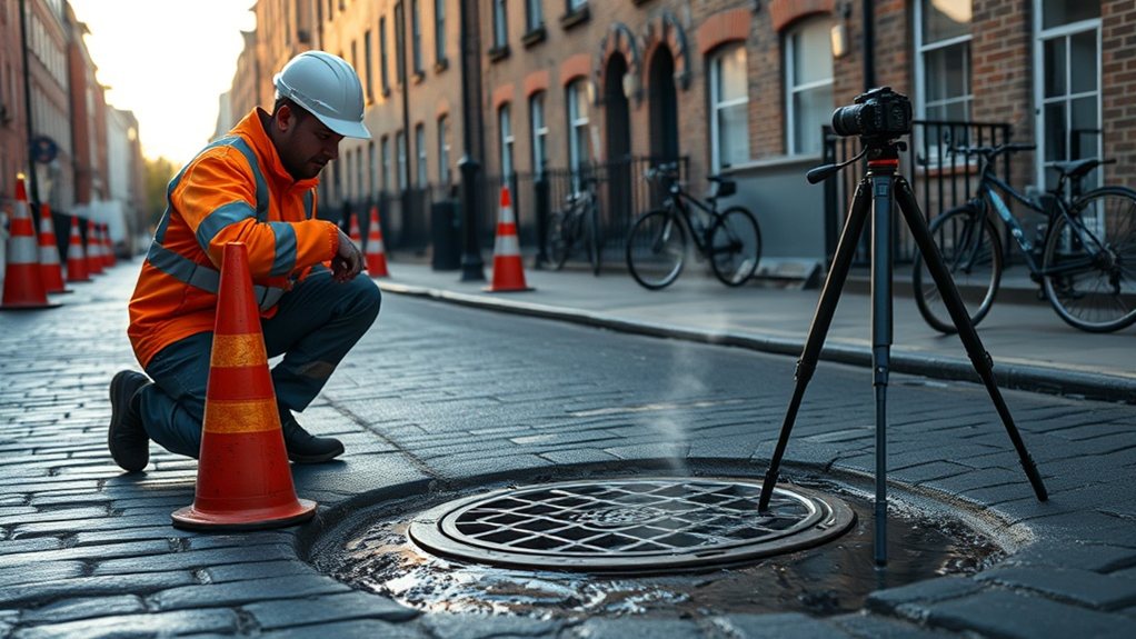 Engineer carrying out water mains leak detection in Wimbledon
